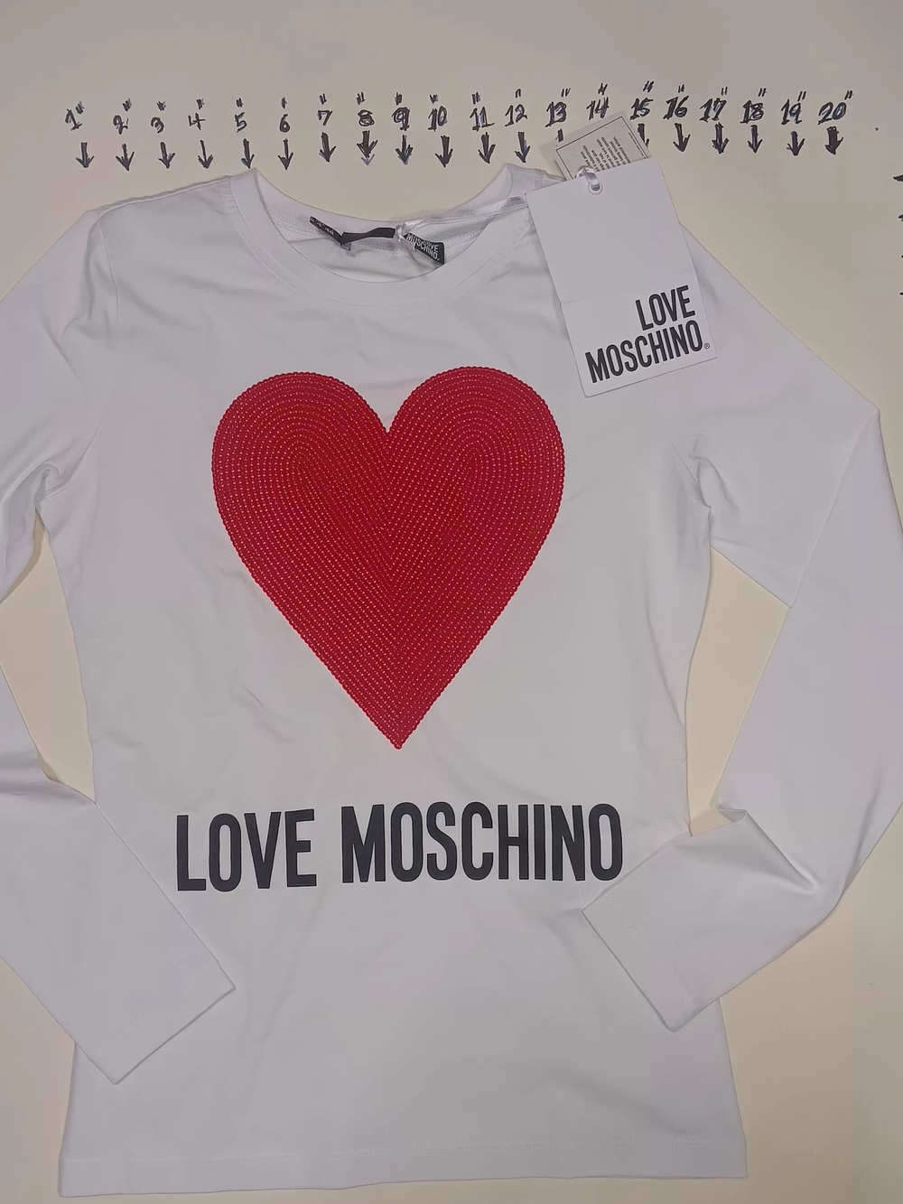 Love Moschino White Long Sleeve Tee with Red Heart
